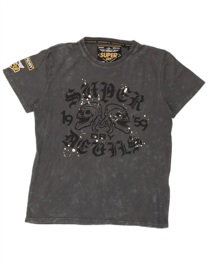 SUPERDRY Camiseta gráfica para hombre Top grande gris teñido anudado
