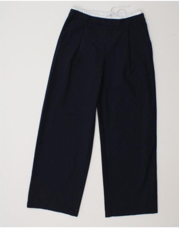 Zara Mujer Pantalones Anchos De Cintura Alta Pequeño W27 L29 Azul Marino Rayas