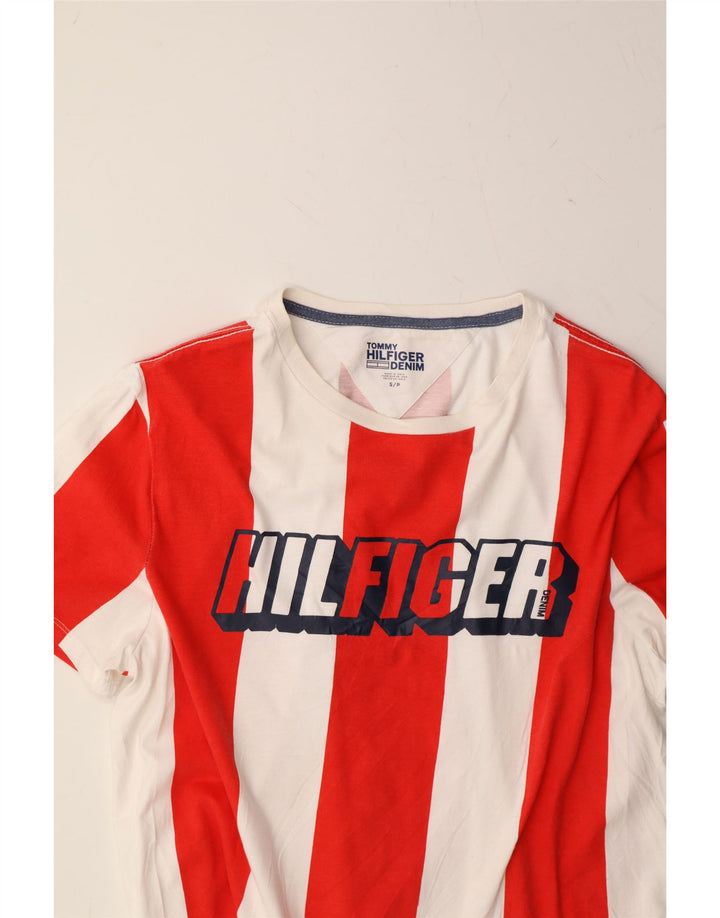 TOMMY HILFIGER Mens Graphic T-Shirt Top Small Red Colourblock Vintage Tommy Hilfiger and Second-Hand Tommy Hilfiger from Messina Hembry 