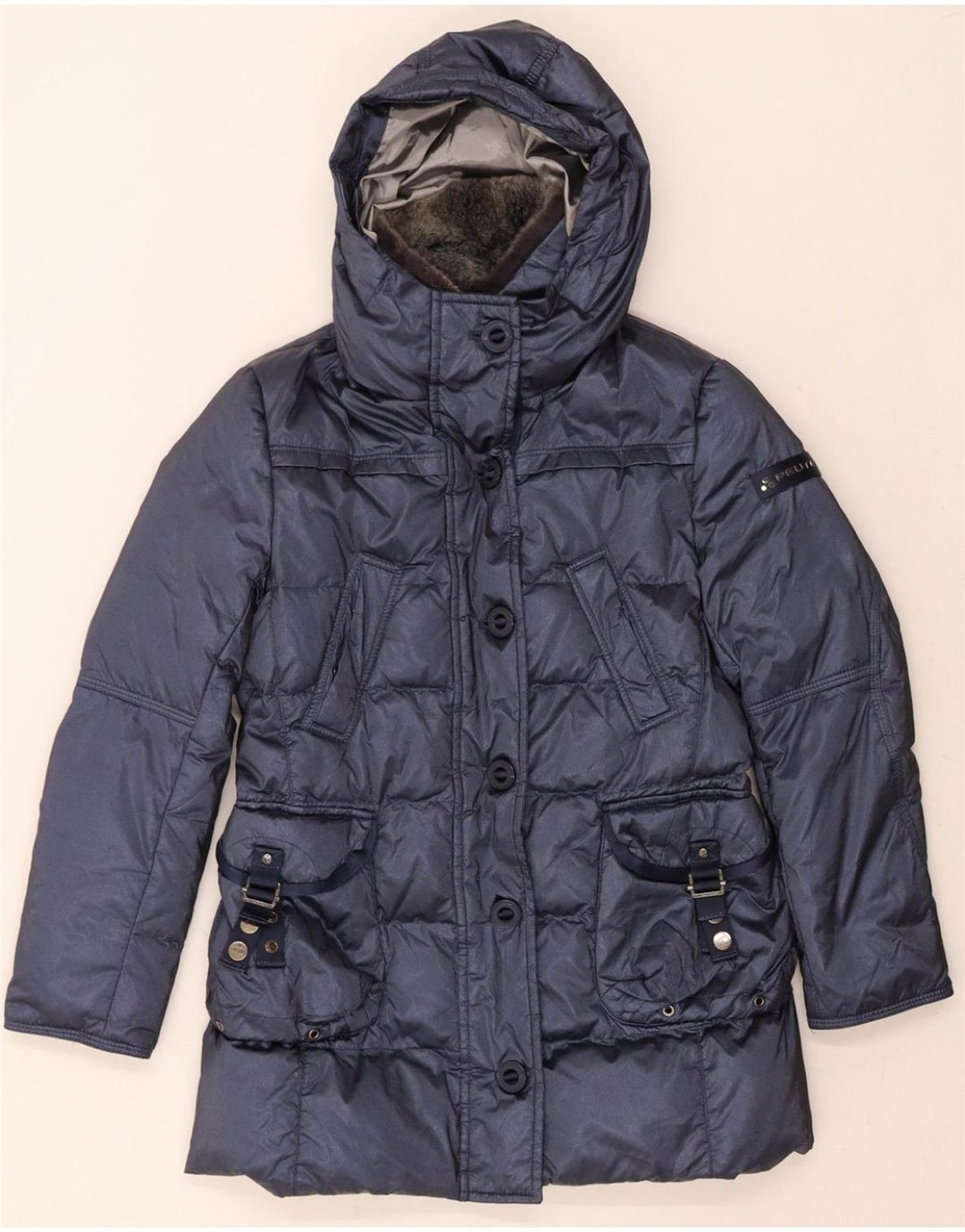 PEUTEREY Girls Hooded Padded Coat 7-8 Years Medium Navy Blue Polyamide Vintage PEUTEREY and Second-Hand PEUTEREY from Messina Hembry 