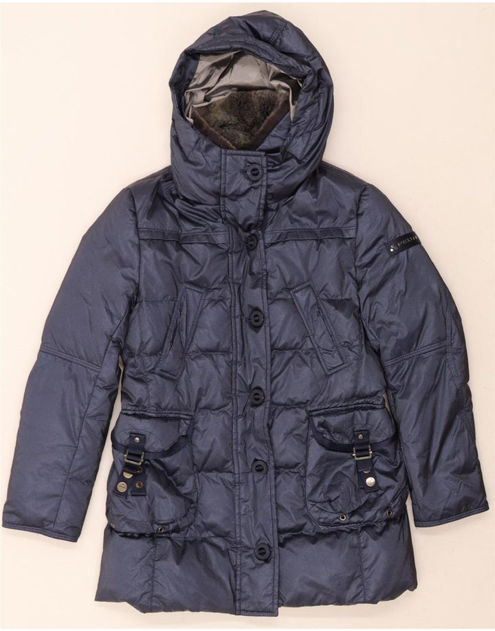 PEUTEREY Girls Hooded Padded Coat 7-8 Years Medium Navy Blue Polyamide Vintage PEUTEREY and Second-Hand PEUTEREY from Messina Hembry 