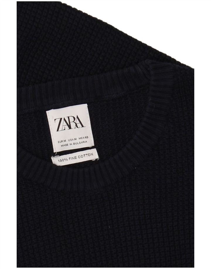 Zara Hombre Jersey Cuello Redondo Jersey Medio Azul Marino Algodón