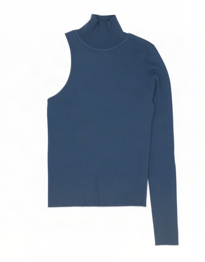 Zara Mujer Top De Un Hombro UK 42 Viscosa Azul Medio
