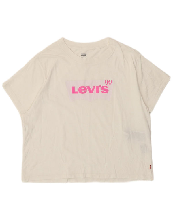 Levi's Camiseta corta holgada con gráfico para mujer UK 10 Small White Cotton