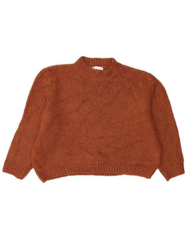 Zara Mujer Crop Turtle Neck Jumper Sweater UK 44 Medio Marrón Moteado