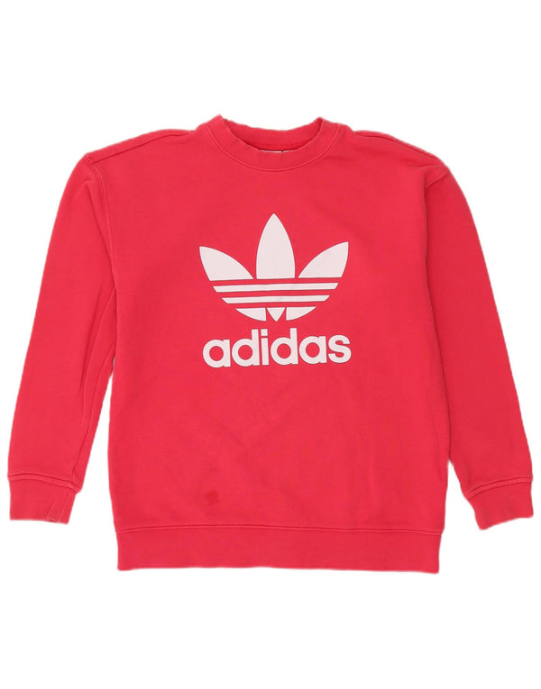 Adidas - Sudadera de gran tamaño con gráfico para mujer, talla 8, algodón rojo pequeño