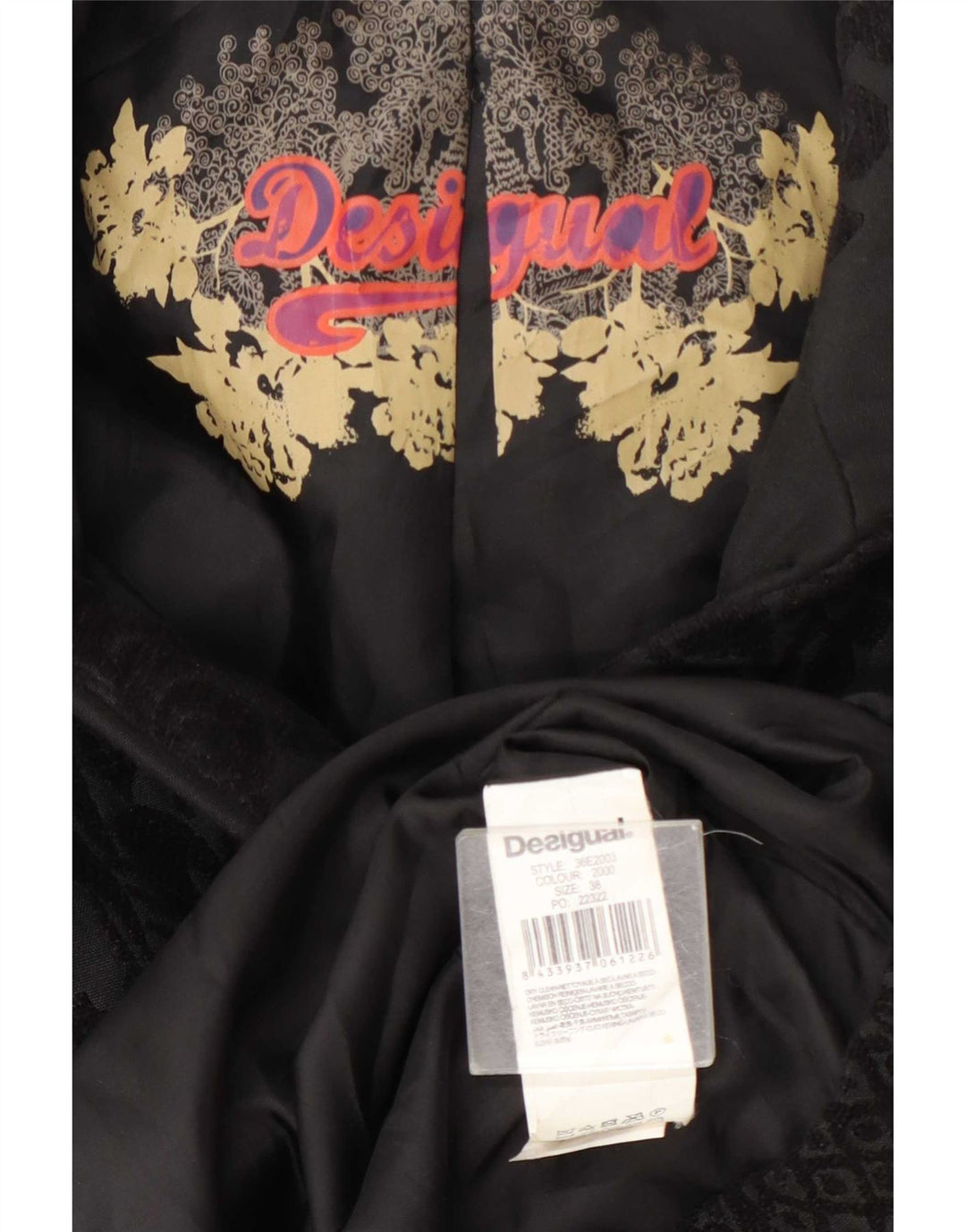 Abrigo Desigual Mujer EU 38 Poliéster Floral Negro Medio