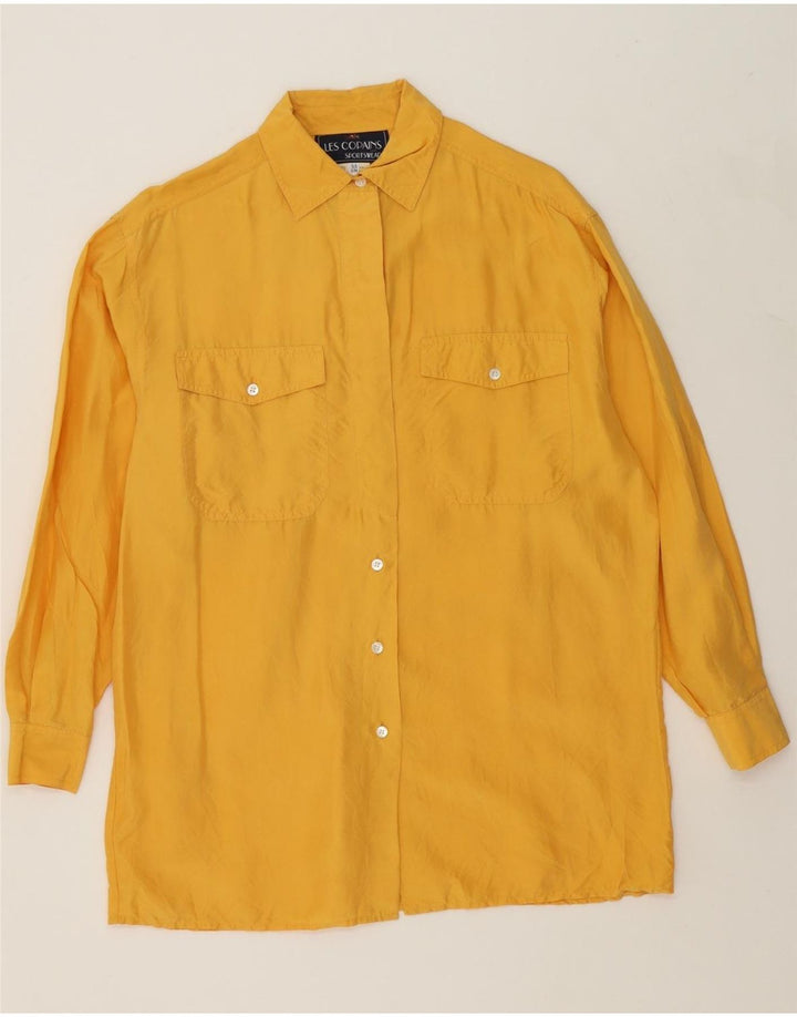 LES COPAINS Womens Longline Oversized Shirt IT 44 Medium Yellow Silk Vintage Les Copains and Second-Hand Les Copains from Messina Hembry 