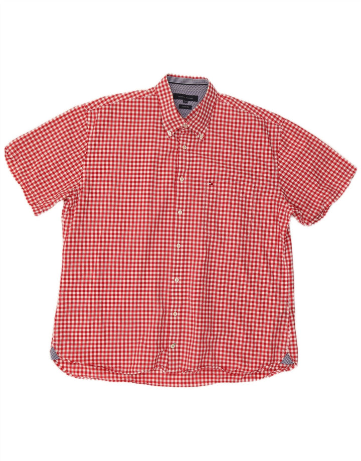 TOMMY HILFIGER Camisa de manga corta con ajuste personalizado para hombre 2XL Algodón a cuadros rojo