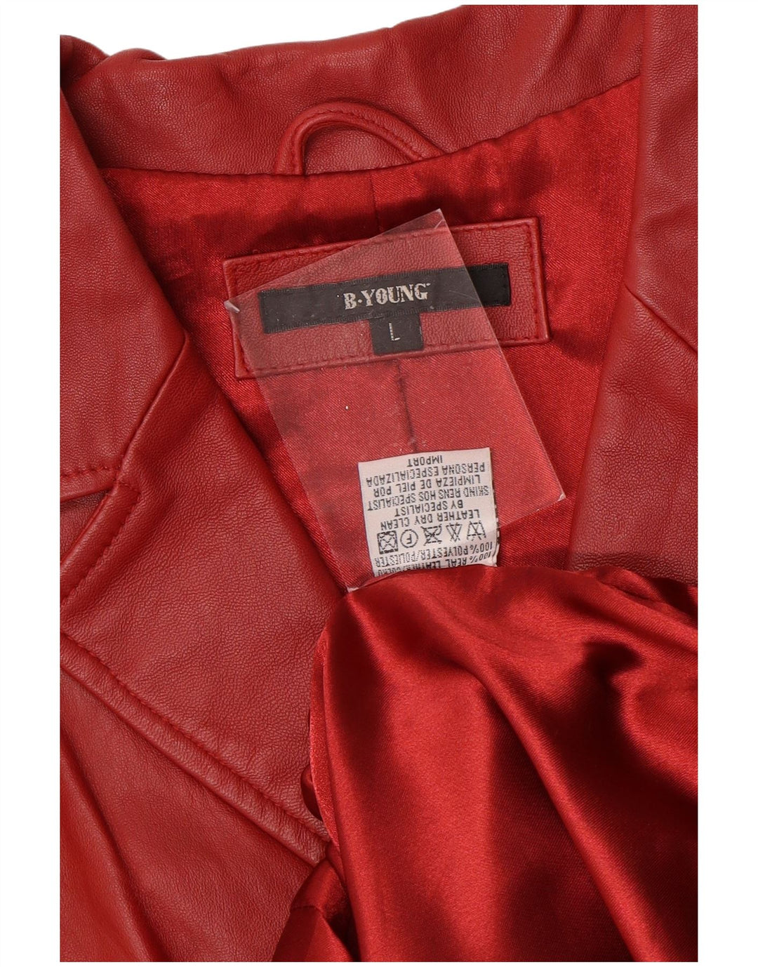 B.YOUNG Womens 3 Button Leather Blazer Jacket UK 14 Large Red Leather
