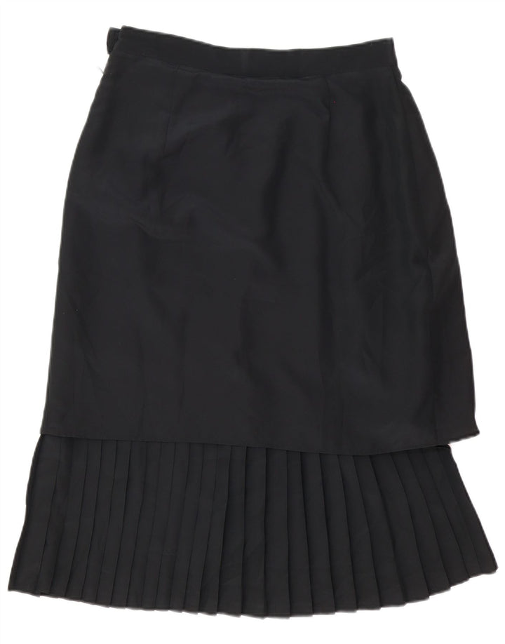 Falda midi plisada vintage para mujer Reino Unido 14 Mediana W30 Poliéster negro