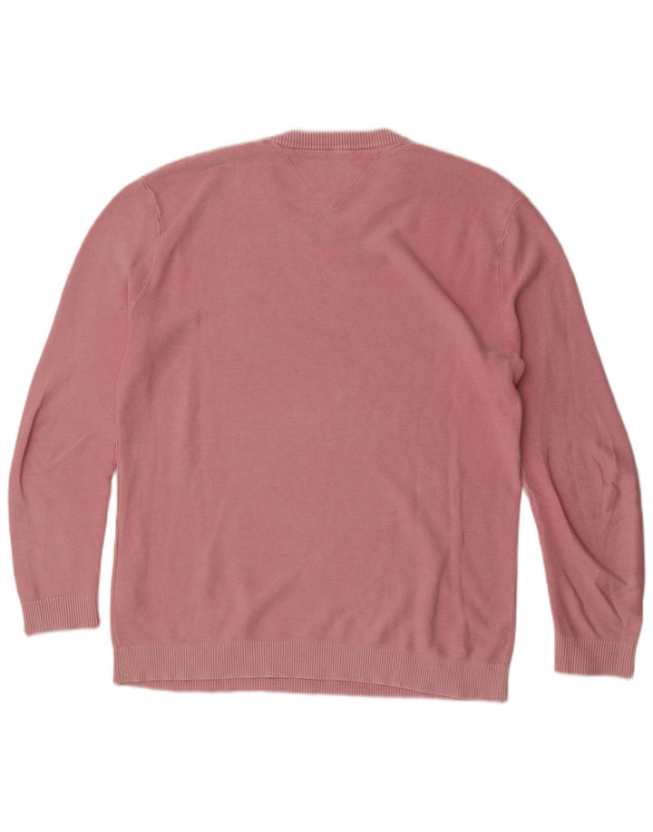 Tommy Hilfiger Suéter tipo jersey con cuello redondo para hombre, grande, rosa