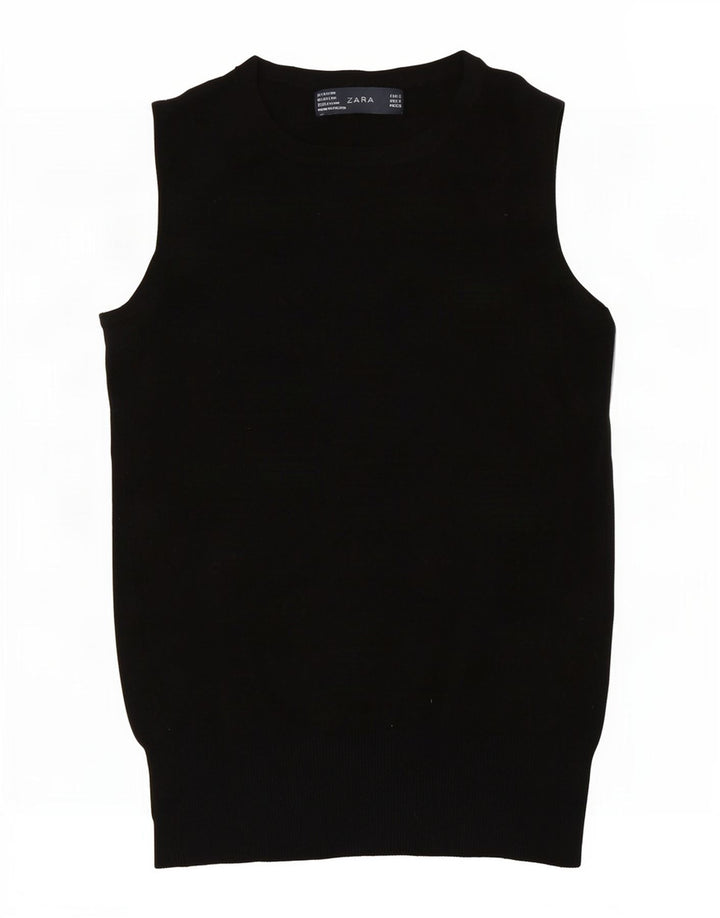 Zara Mujer Chaleco Tank Top Reino Unido 8 Pequeño Rayón Negro