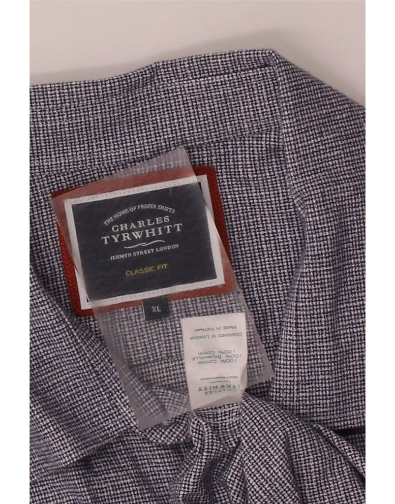 CHARLES TYRWHITT Mens Classic Fit Shirt XL Navy Blue Houndstooth Cotton Vintage Charles Tyrwhitt and Second-Hand Charles Tyrwhitt from Messina Hembry 