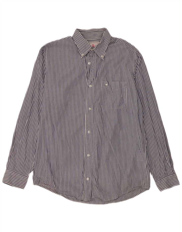 Murphy & Nye Camisa ajustada para hombre de algodón a rayas azules grandes