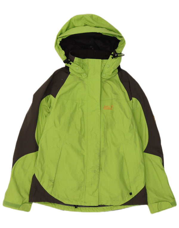 Jack Wolfskin Chaqueta impermeable con capucha para mujer UK 40/40 Verde medio Colorblock