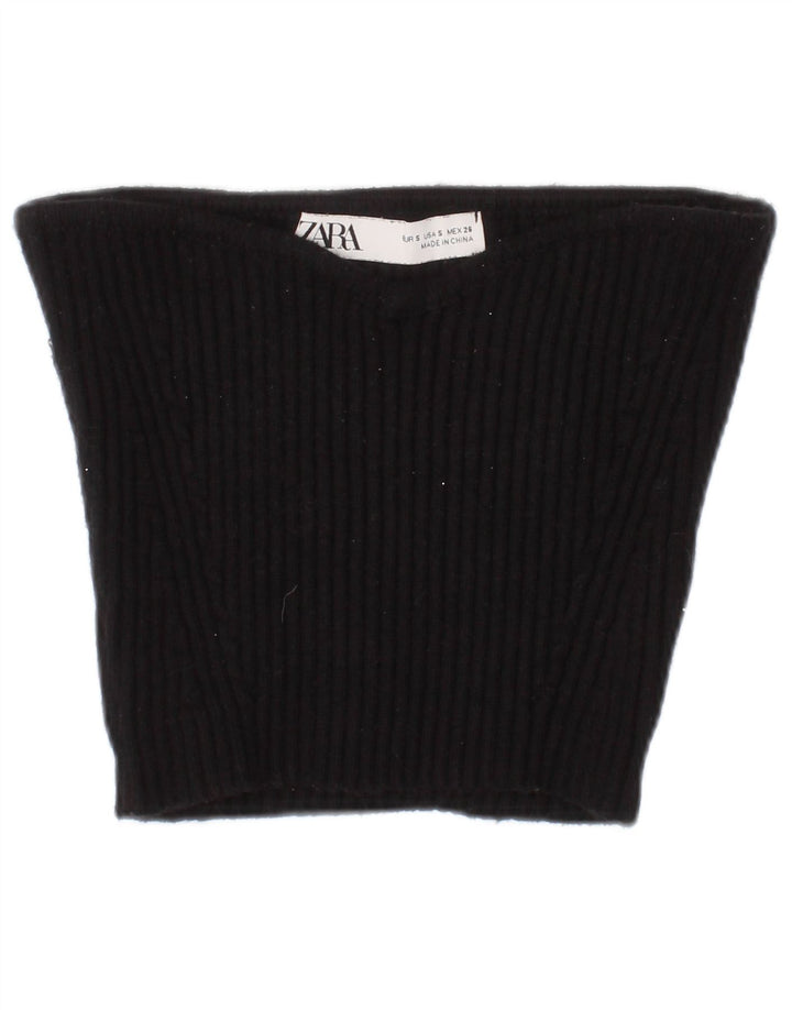 Zara Mujer Crop Top Con Hombros Descubiertos Small Viscosa Negro