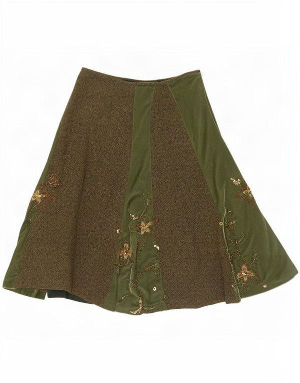 Monsoon Falda Acampanada para Mujer UK 10 Small W30 Verde Floral