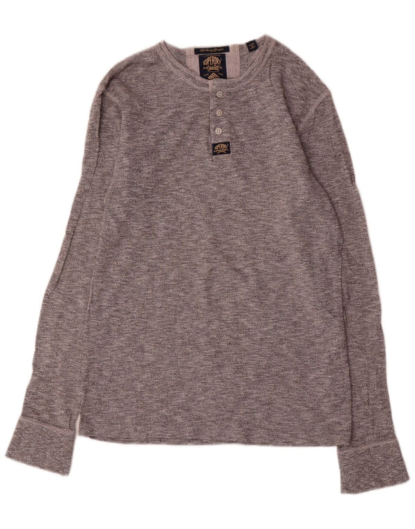 SUPERDRY Hombre Top de manga larga de algodón moteado gris medio
