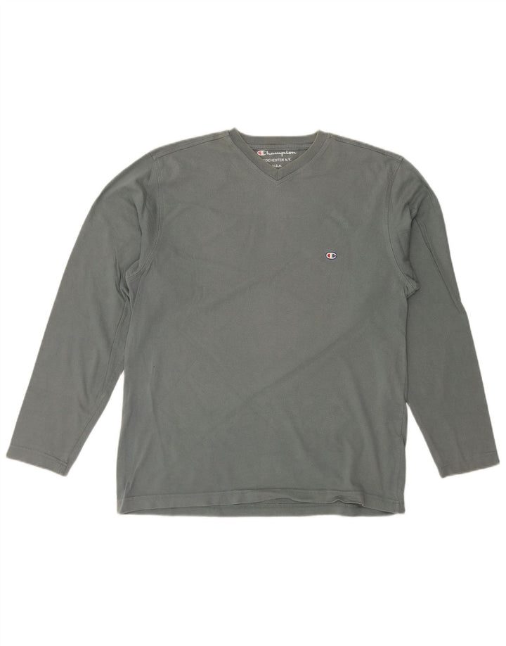 Champion Camiseta de manga larga para hombre de algodón gris grande