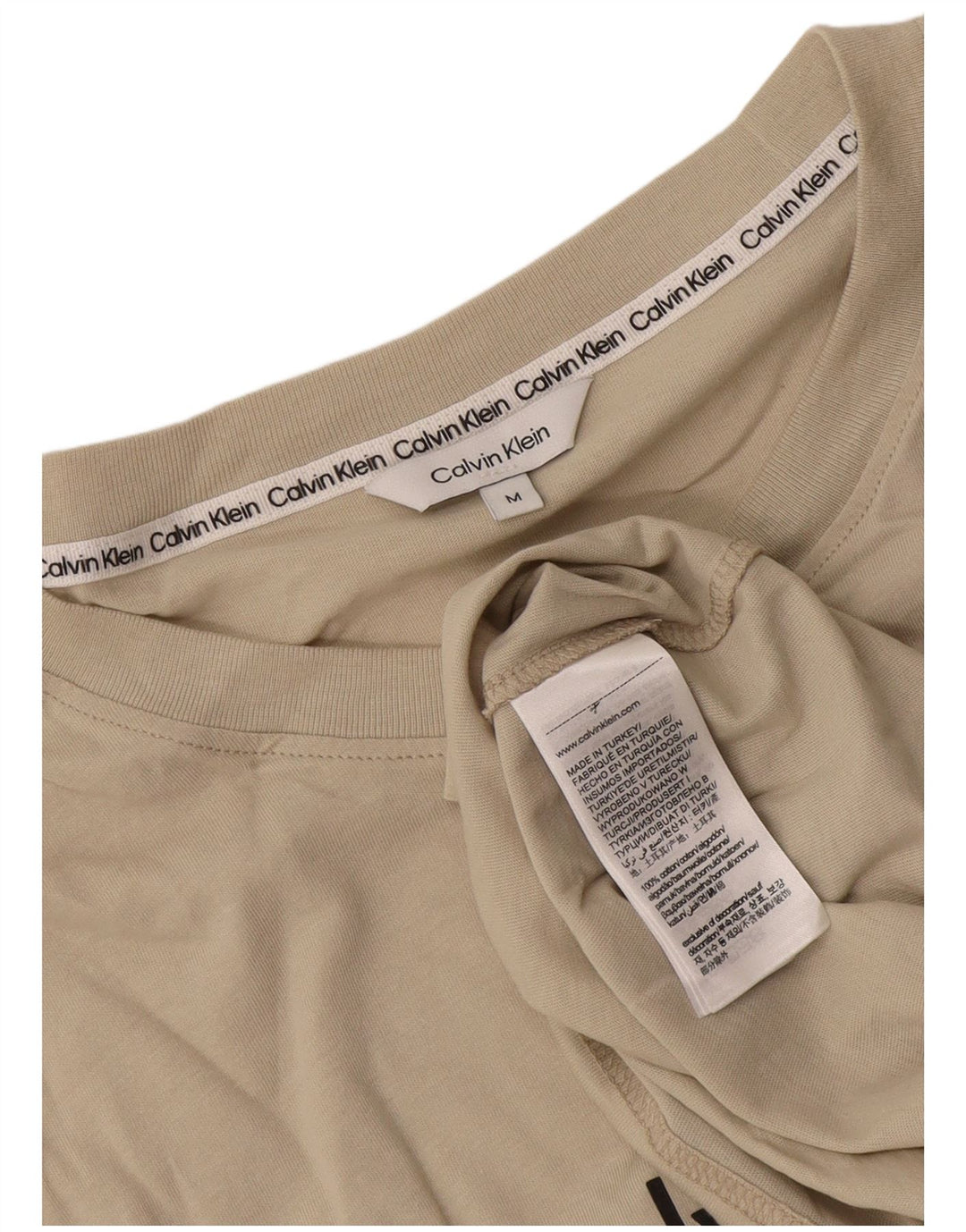 Calvin Klein Hombre Camiseta Gráfica Top Algodón Beige Medio