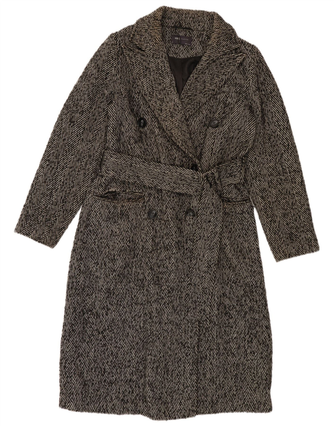 Marks & Spencer Abrigo cruzado para mujer UK 10 Small Grey Herringbone