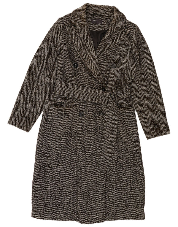 Marks & Spencer Abrigo cruzado para mujer UK 10 Small Grey Herringbone