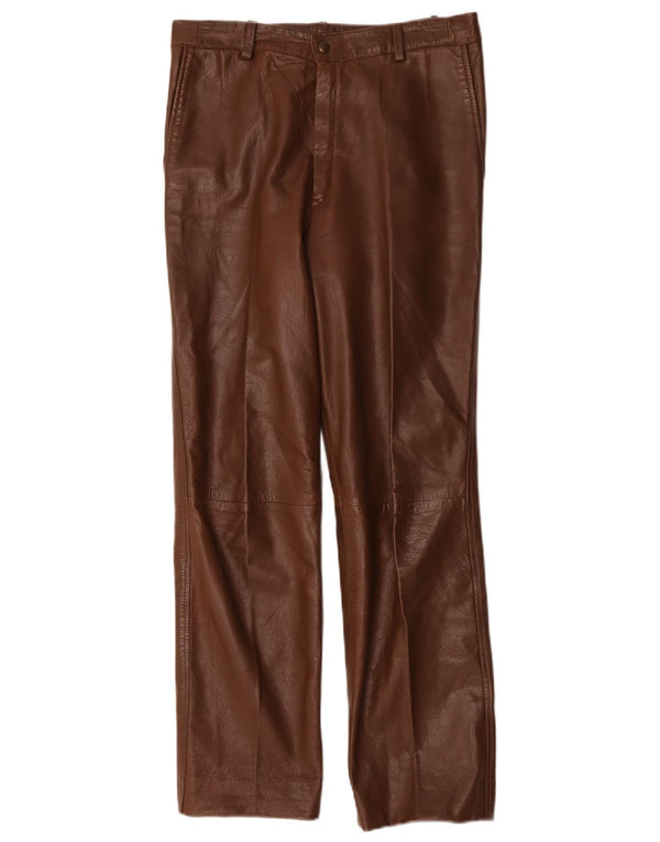 Pantalón de cuero recto vintage para mujer W30 L29 Marrón