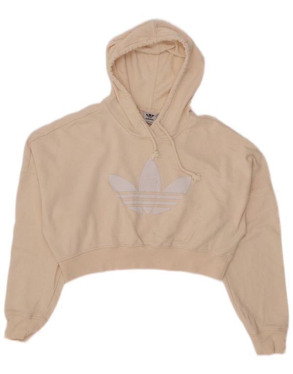 Adidas Mujer Crop Graphic Sudadera con capucha de gran tamaño UK 4 XS Algodón beige
