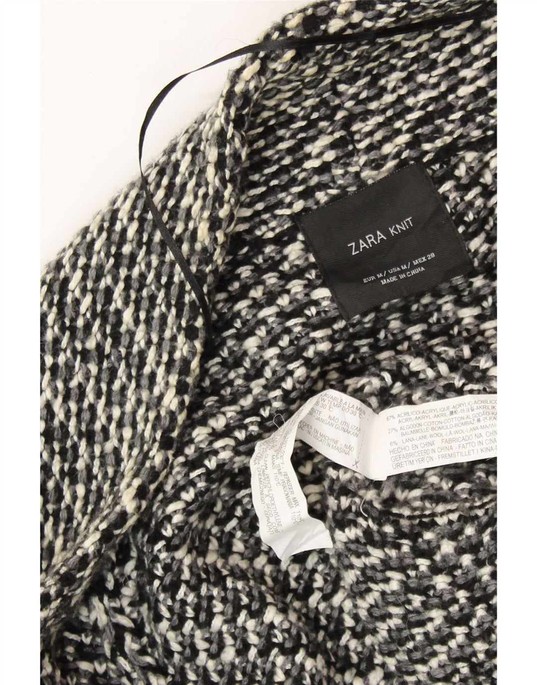 ZARA Suéter tipo cárdigan abierto extragrande para mujer UK 44 Mediano Negro moteado