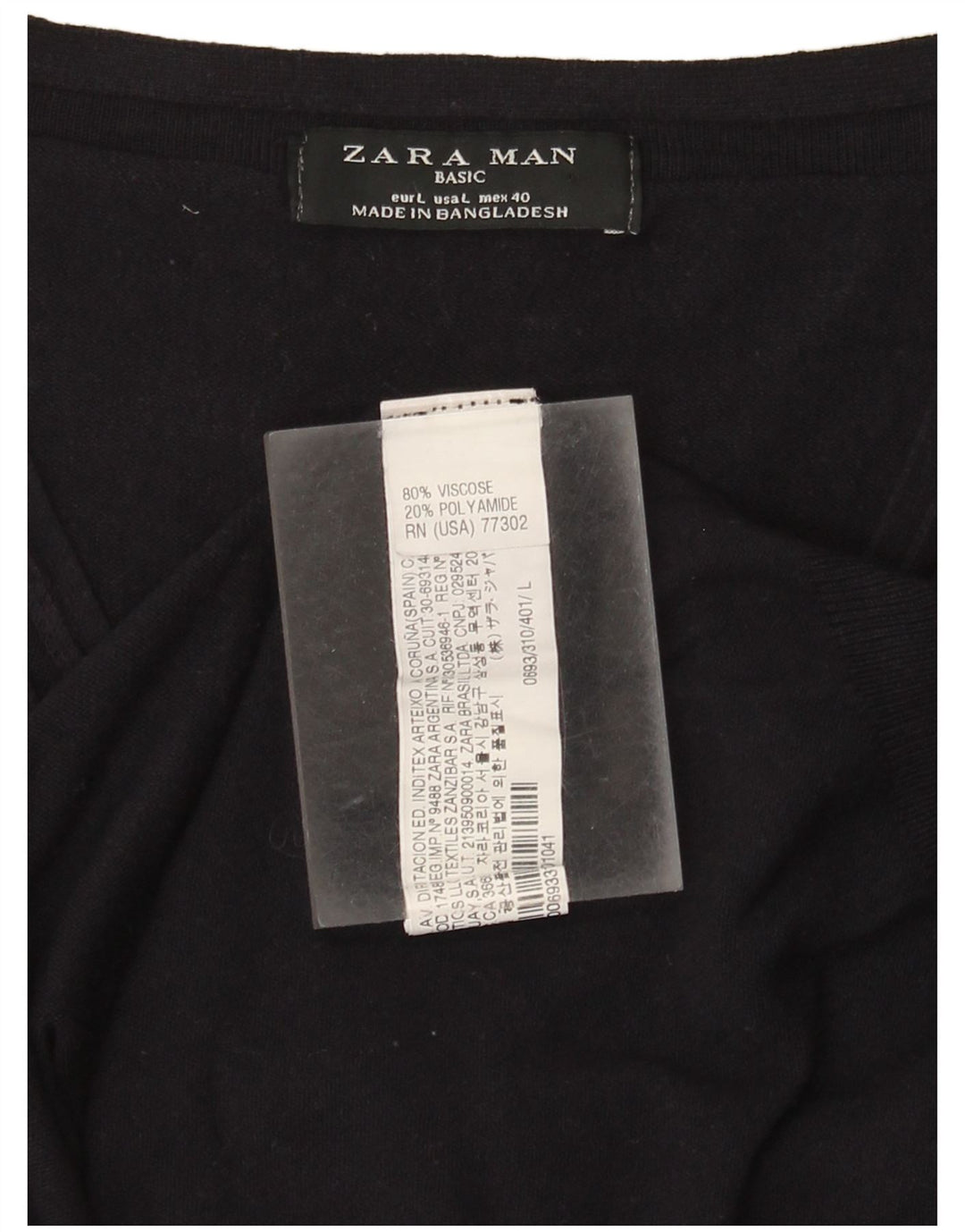 Zara Hombre Jersey Basic Manga Corta Cuello Pico Large Azul Marino Viscosa