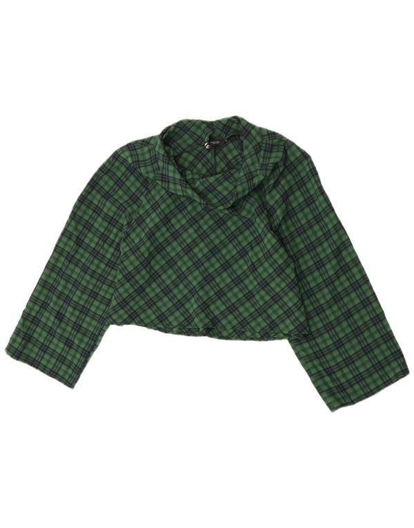 Zara Mujer Crop Blusa Extragrande De Manga 3/4 Top UK 10 Small Green Check