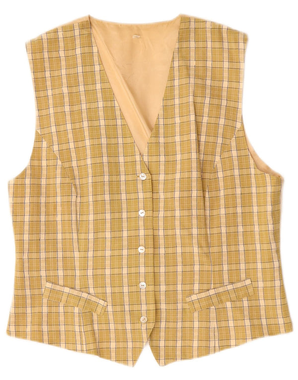 Chaleco vintage para mujer Reino Unido 18 XL Beige Check Viscosa