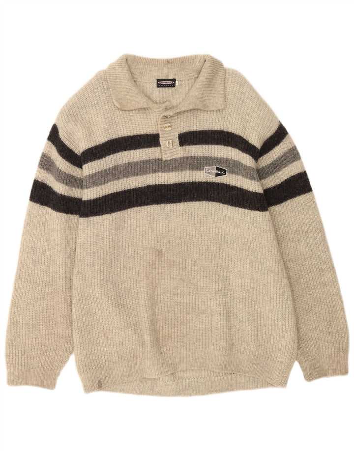 O'Neill Suéter tipo jersey con cuello tipo polo para hombre, tamaño grande, gris, a rayas