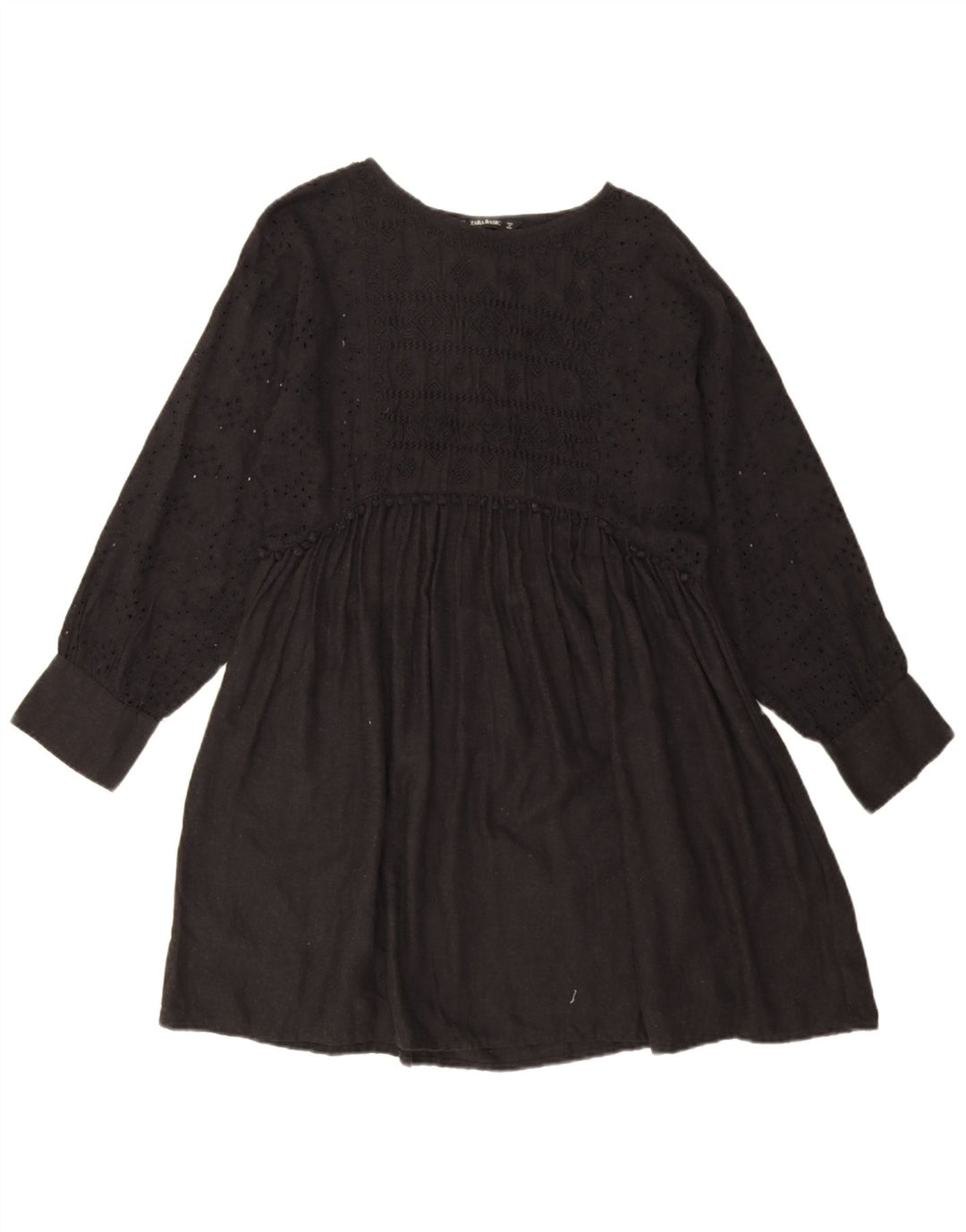 Zara Vestido Básico Extragrande De Manga Larga para Mujer UK 40 Small Negro Floral