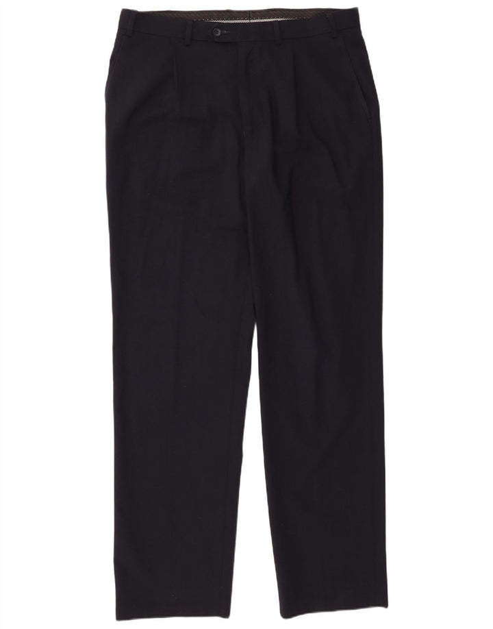 Marks & Spencer Pantalón de traje con pinzas para hombre W36 L33 Poliéster azul marino