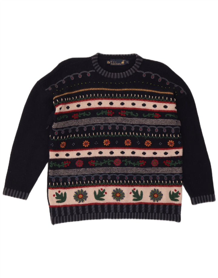 TULCHAN Jersey de cuello redondo para mujer UK 18 XL Lana azul marino Fair Isle