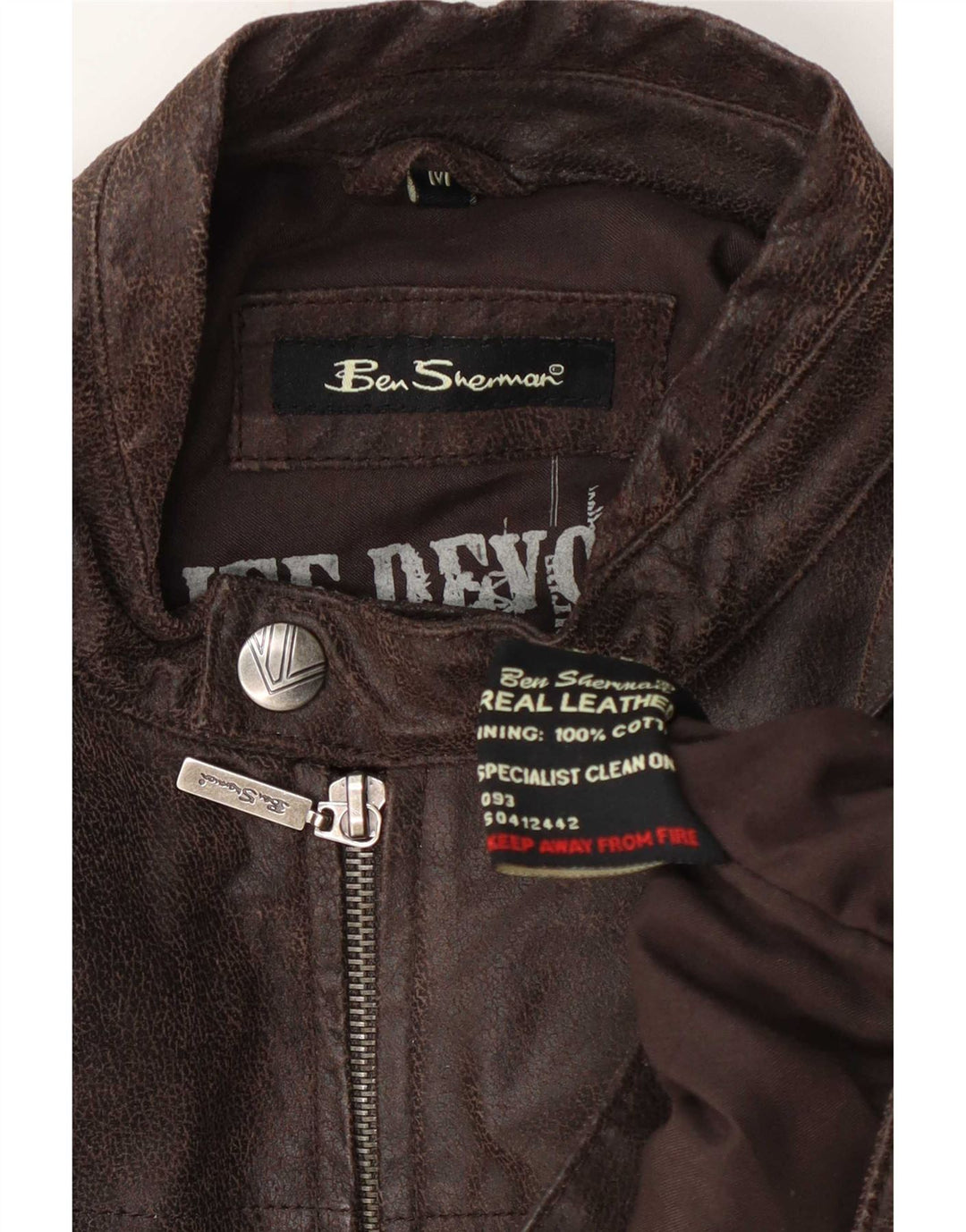 Ben Sherman Chaqueta motera de cuero para hombre UK 38 Marrón medio