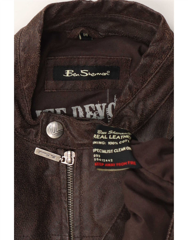 Ben Sherman Chaqueta motera de cuero para hombre UK 38 Marrón medio