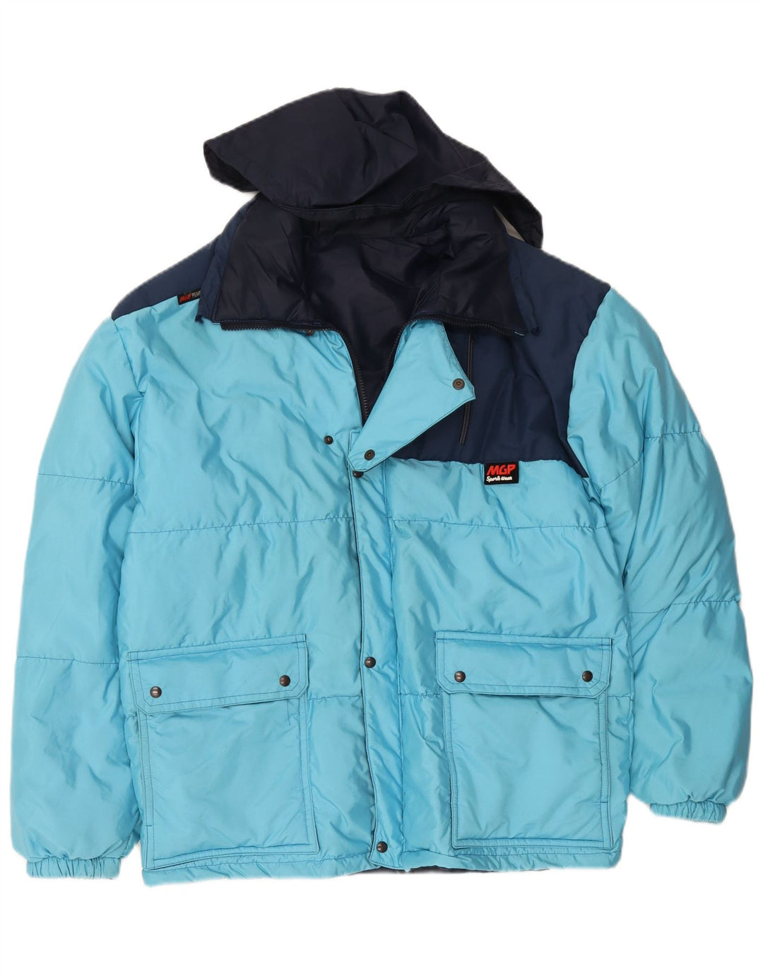 Chaqueta acolchada con capucha vintage para hombre IT 48 Azul medio Colorblock Poliamida