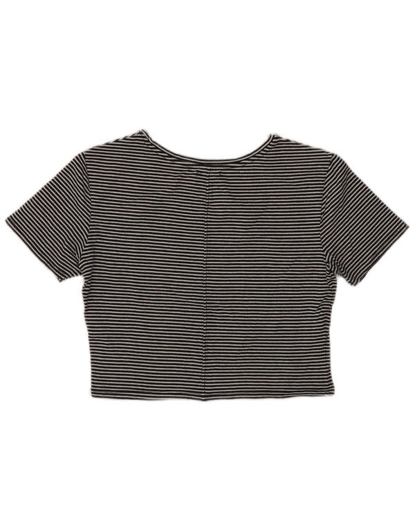 Zara Mujer Crop Camiseta Top UK 44 Grande Algodón A Rayas Negro