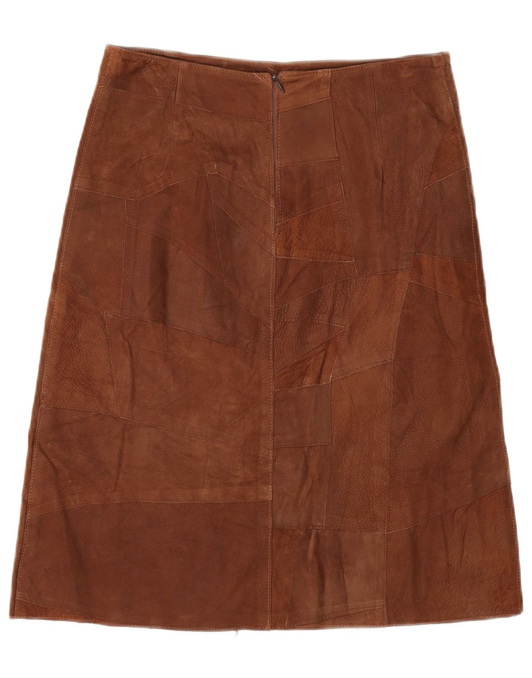 VINTAGE Falda de cuero para mujer IT 42 Medio W30 Marrón Patchwork Cuero