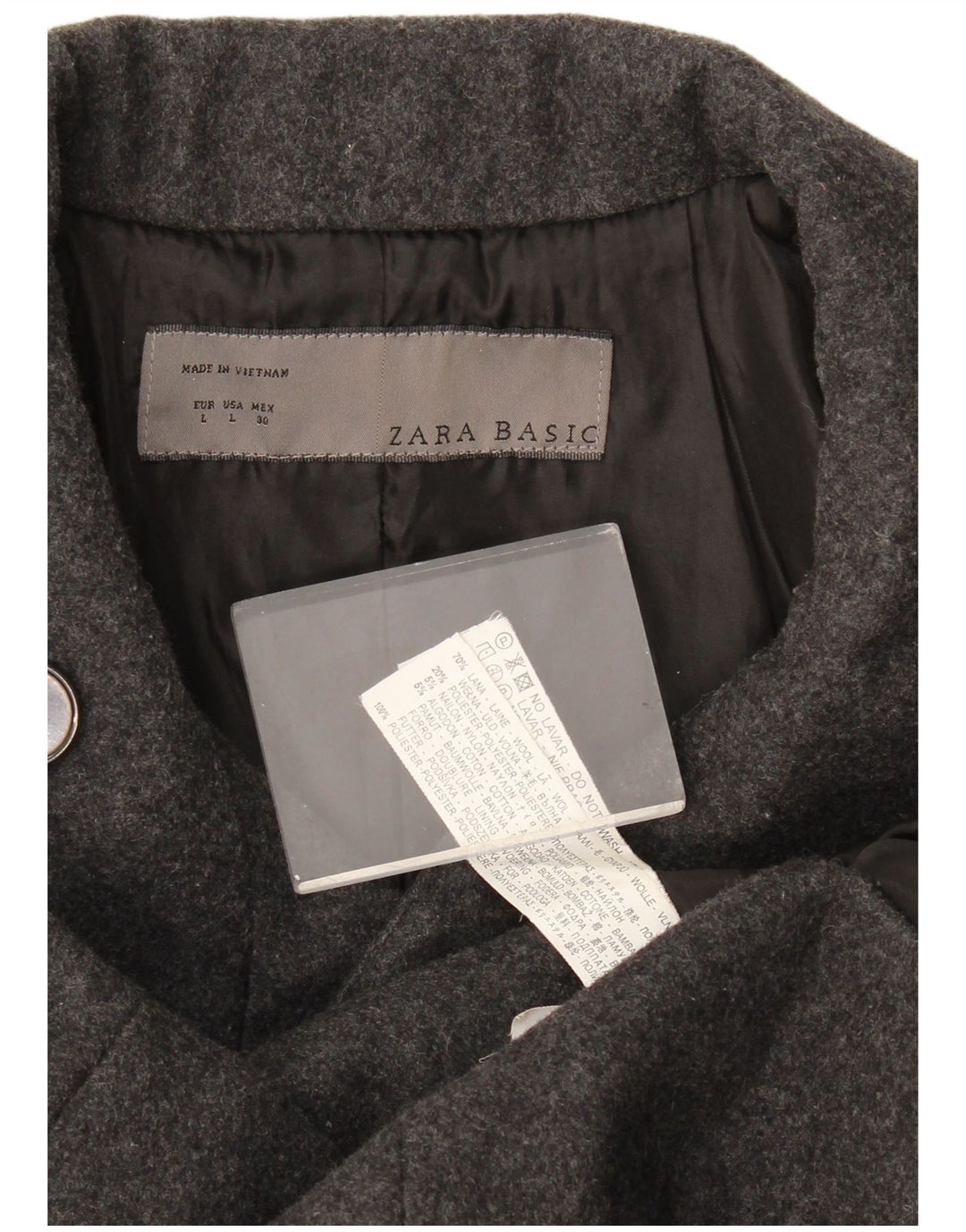 Zara Mujer Abrigo Cruzado UK 46 Large Lana Gris