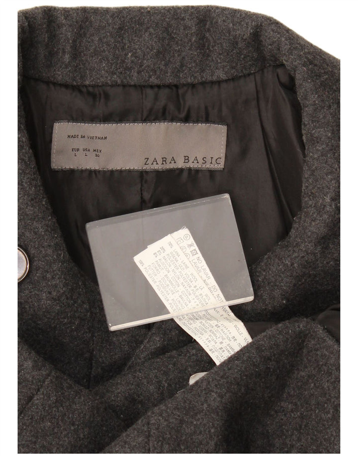 Zara Mujer Abrigo Cruzado UK 46 Large Lana Gris