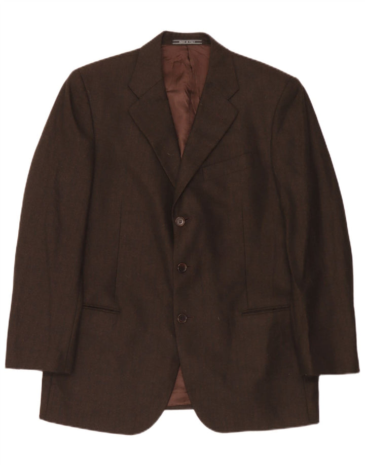 Vintage hombres 3 botones Blazer chaqueta Reino Unido 38 medio marrón lana virgen