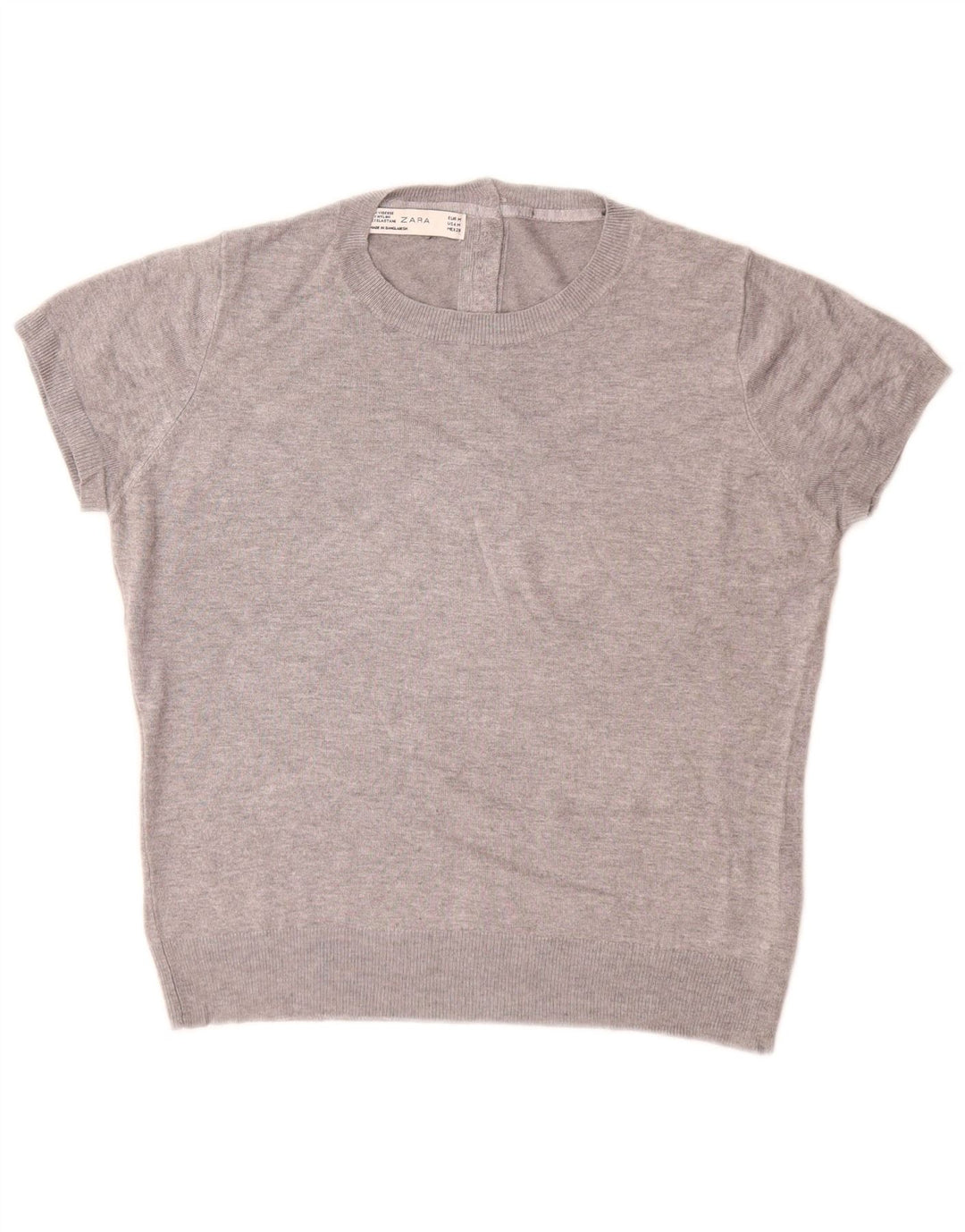 ZARA Jersey de manga corta con cuello barco para mujer, talla 44, color gris medio