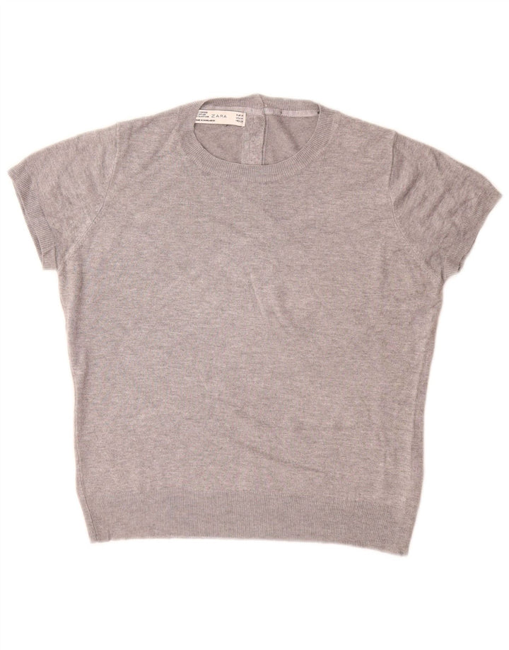 ZARA Jersey de manga corta con cuello barco para mujer, talla 44, color gris medio