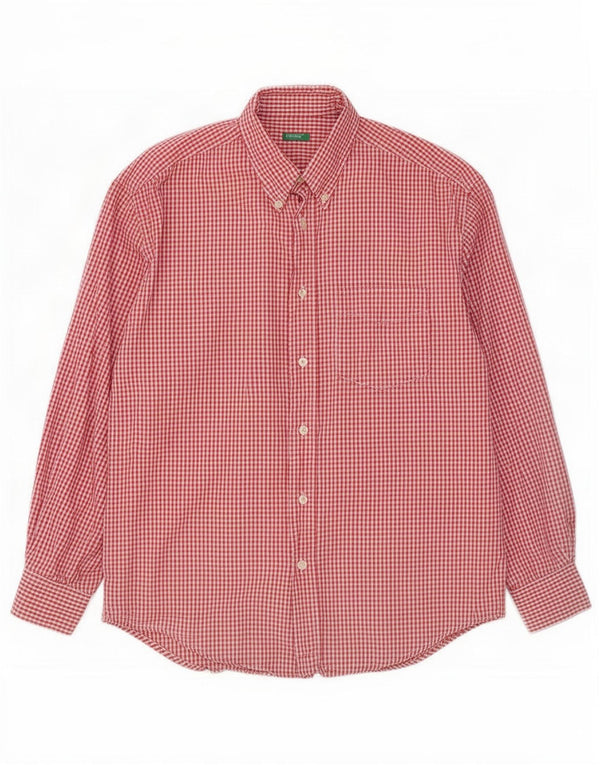 Camisa Benetton Hombre Mediana De Algodón A Cuadros Rojo