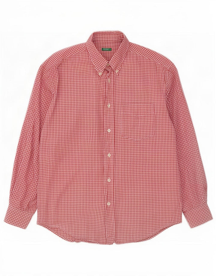 Camisa Benetton Hombre Mediana De Algodón A Cuadros Rojo
