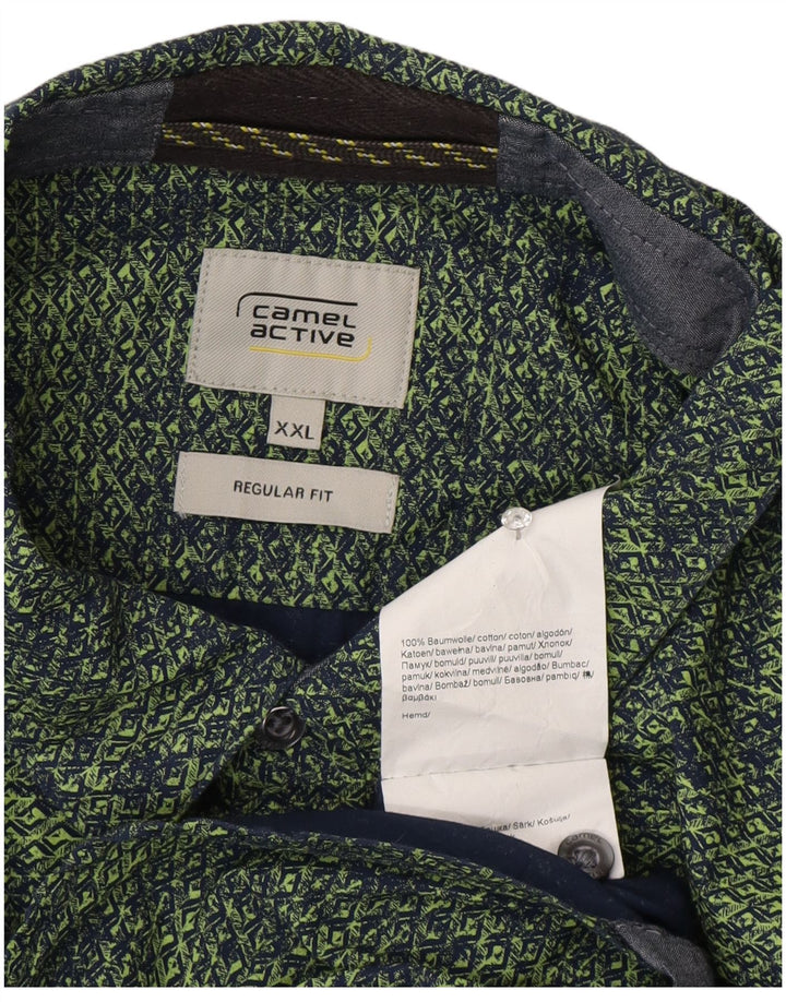 Camel Active Camisa de corte regular para hombre 2XL Algodón geométrico verde